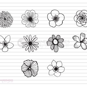 Various Flowers Bundle SVG Clipart Illustrations set, Clipart floral dessiné à la main, fichiers vectoriels artwork, svg, eps, jpg, png files