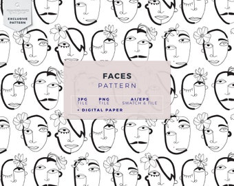 Faces Hand drawn Exclusive Seamless Pattern. A Hand drawn modern Pattern only ONE Commercial License