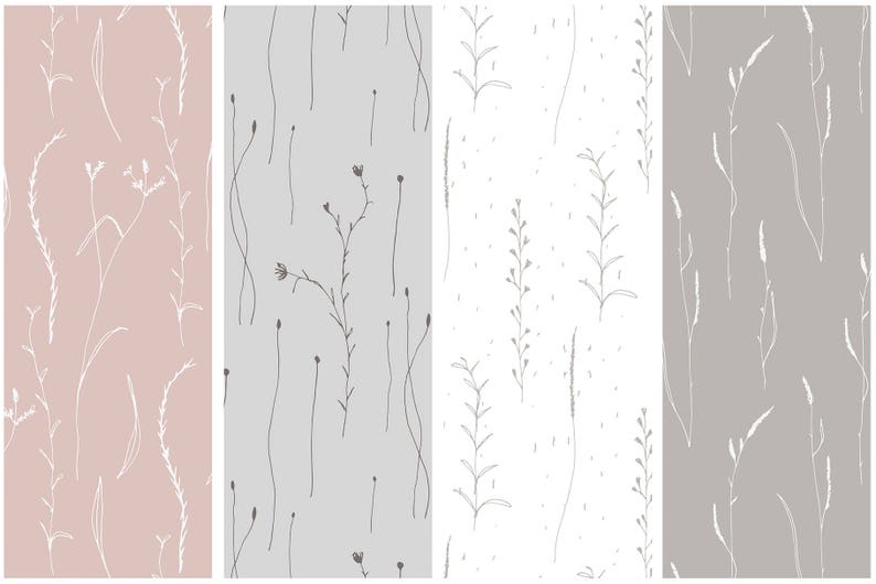 Wildfower Backgrounds, Floral Pattern, Hand-drawn, Digital Paper ...