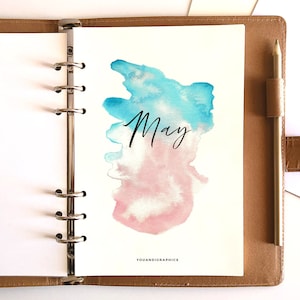 Paneles de control imprimibles de Months Planner, inserciones de planificador de acuarela, divisor de planificador, A5, A6, bolsillo, media carta, personal, Mini HP, CLASSIC HP