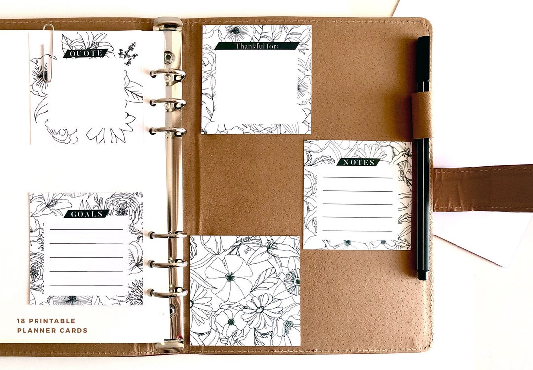 Floral Printable Planner Cards, Goals, Notes, Quotes (set of 18) (PDF ...