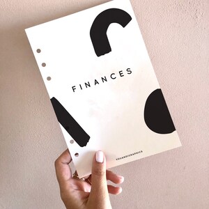 Planificador único imprimible Dashboard FINANCES Divisor con formas abstractas. Divisor de planificador y sección imprimible, 8 tamaños de planificador incluidos