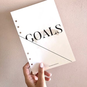 印刷可能なプランナーダッシュボード GOALS ディバイダー。プランナーのディバイダーやセクションの印刷に最適。6 つのプランナー サイズが含まれています。