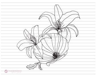 Lilies Floral SVG Clipart Illustration, Hand drawn bouquet flowers Composition, vector files artwork, svg, eps, jpg, png files