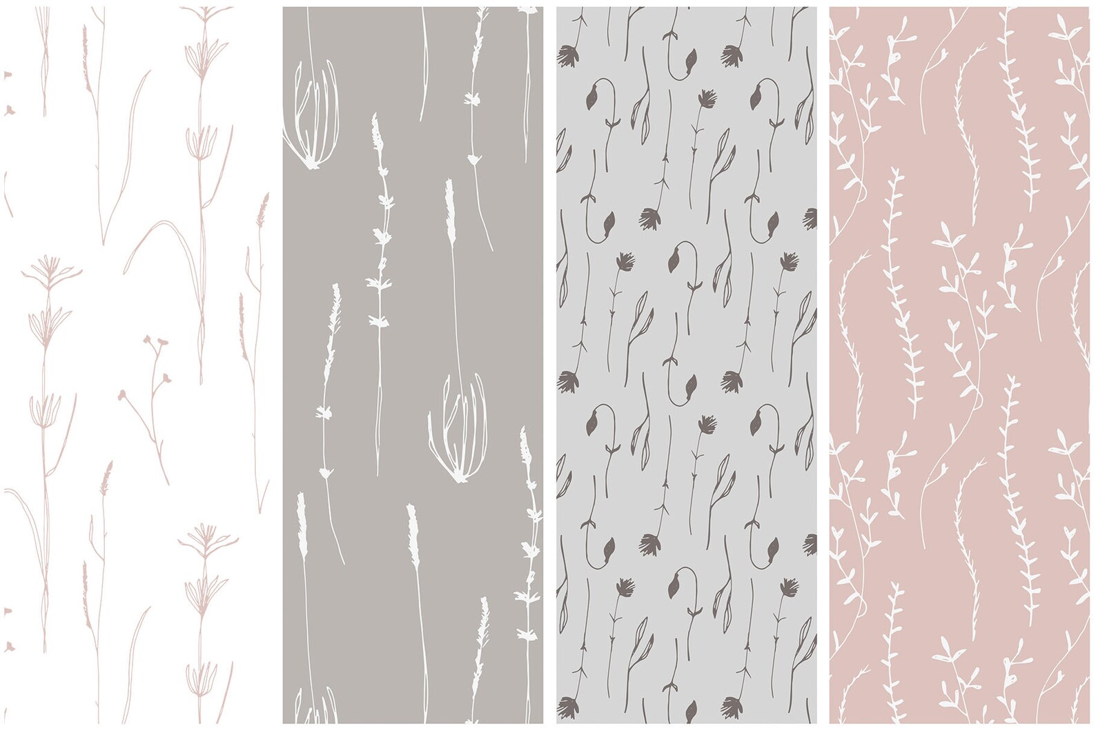 Wildfower Backgrounds, Floral Pattern, Hand-drawn, Digital Paper ...