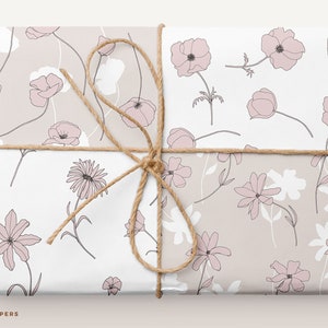 Dainty Floral Backgrounds, digital papers, hand-drawn pink flowers, printables, digital backgrounds, floral print patterns, scrapbook papers