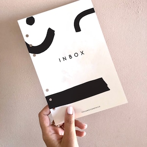 抽象的な形の単一の印刷可能なプランナーダッシュボード INBOX 仕切り。プランナーの仕切りとセクションは印刷可能、8 つのプランナー サイズが含まれています