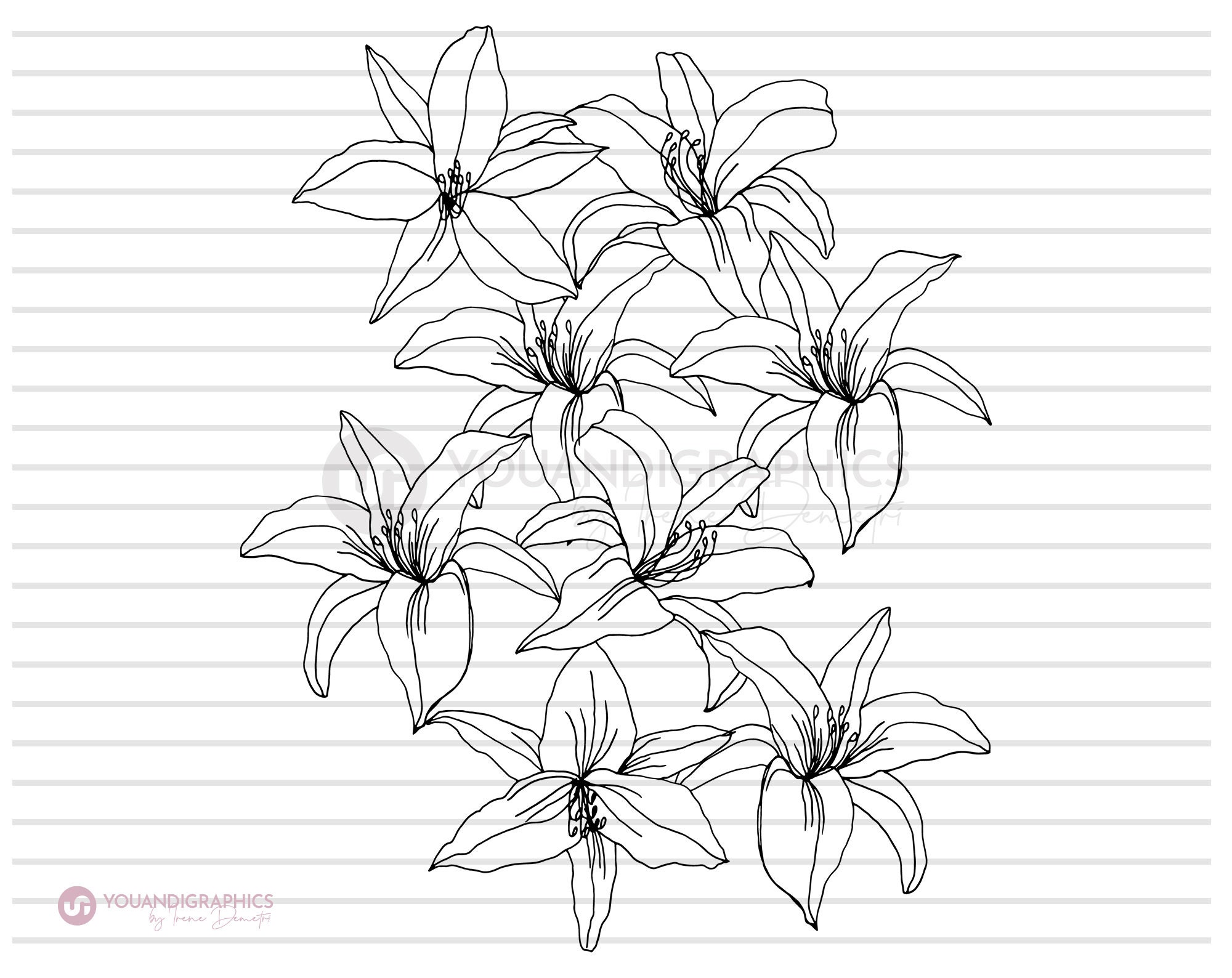 png files Hand drawn flowers composition eps elegant drawing svg jpg Lineart Spring SVG Flowers Bouquet Clipart Illustration