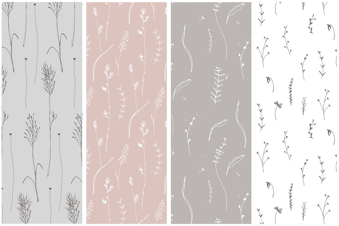 Wildfower Backgrounds, Floral Pattern, Hand-drawn, Digital Paper ...
