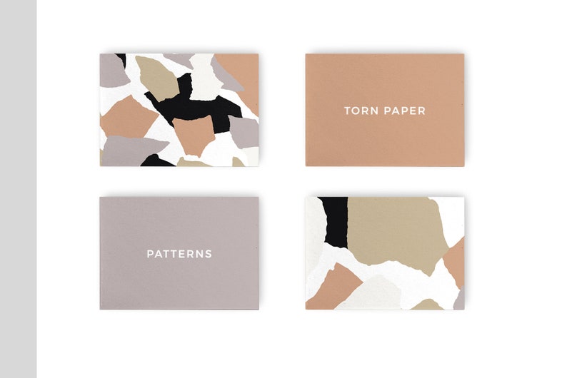 May include: Four cards with torn paper patterns in shades of brown, beige, black, and white. The cards have the text "Torn Paper" and "Patterns" on them.