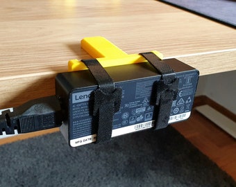 Power supply bracket clamp holder with Velcro fastener 85 mm x 50 mm for Power Bricks - cable management - desk - one screw clamp