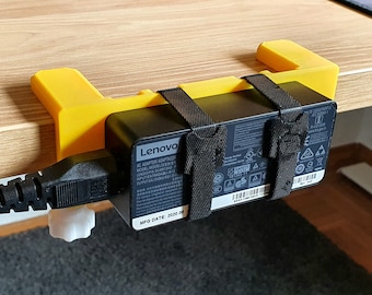 Power supply bracket clamp holder with velcro fastener 150 mm x 50 mm for Power Bricks - cable management - desk - two screw terminals
