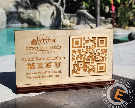Download Qr Code Sign Tabletop Qr Code Scan For Menu In Black Stained Etsy