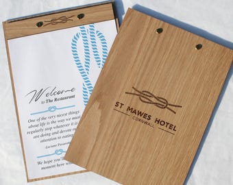 Menu Holder - Warm Golden Oak Wood Menu Board | Customized for Restaurants & Home Wet Bars | Letter, Legal or A4 Size