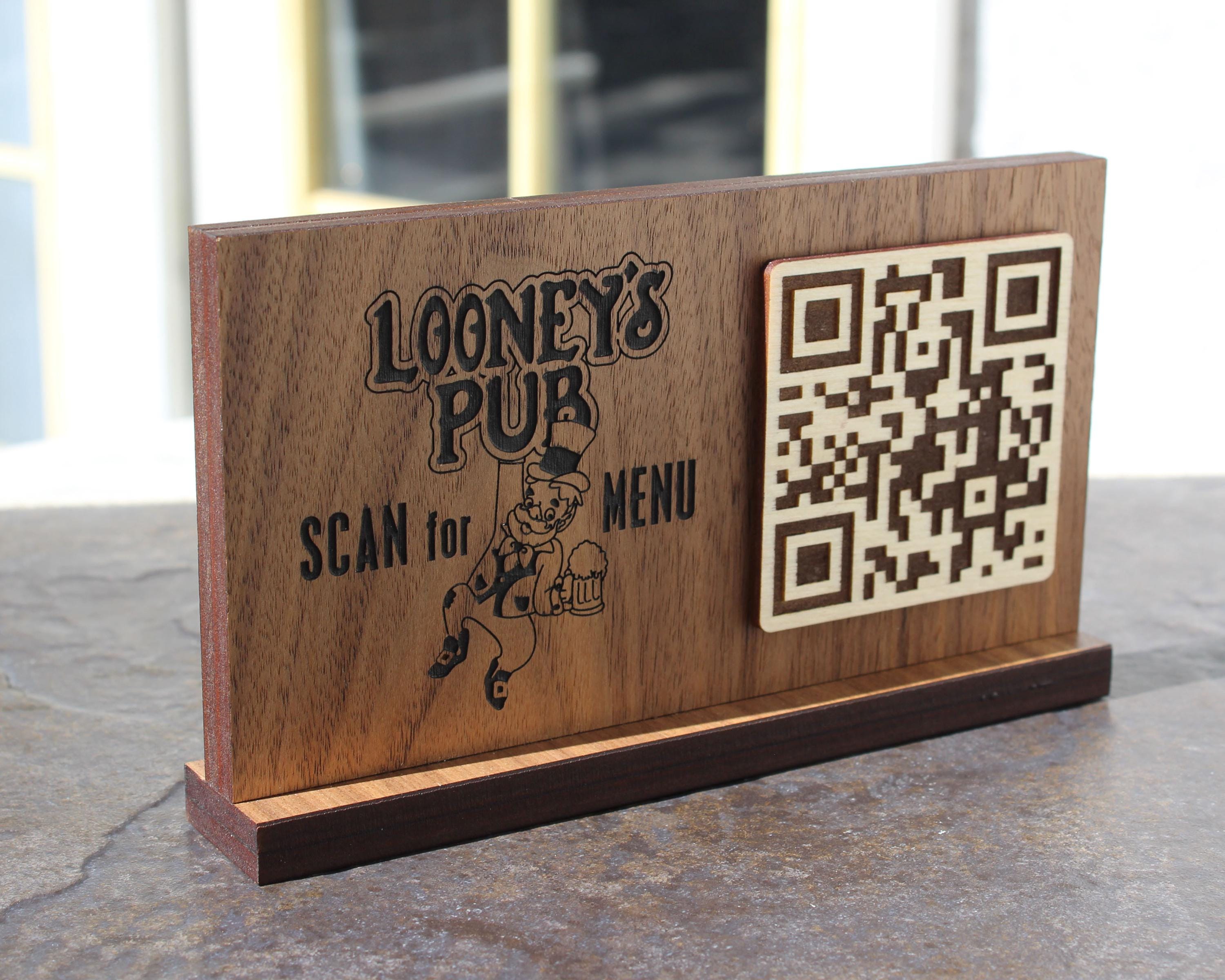 Table Scanner Menu Tabletop QR Code Scan for MENU in Walnut | Custom Engraved Wooden ...