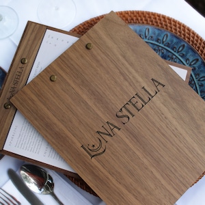 Portamenús de madera de nogal personalizado para restaurante y bar doméstico. Tamaño A4, legal y carta.