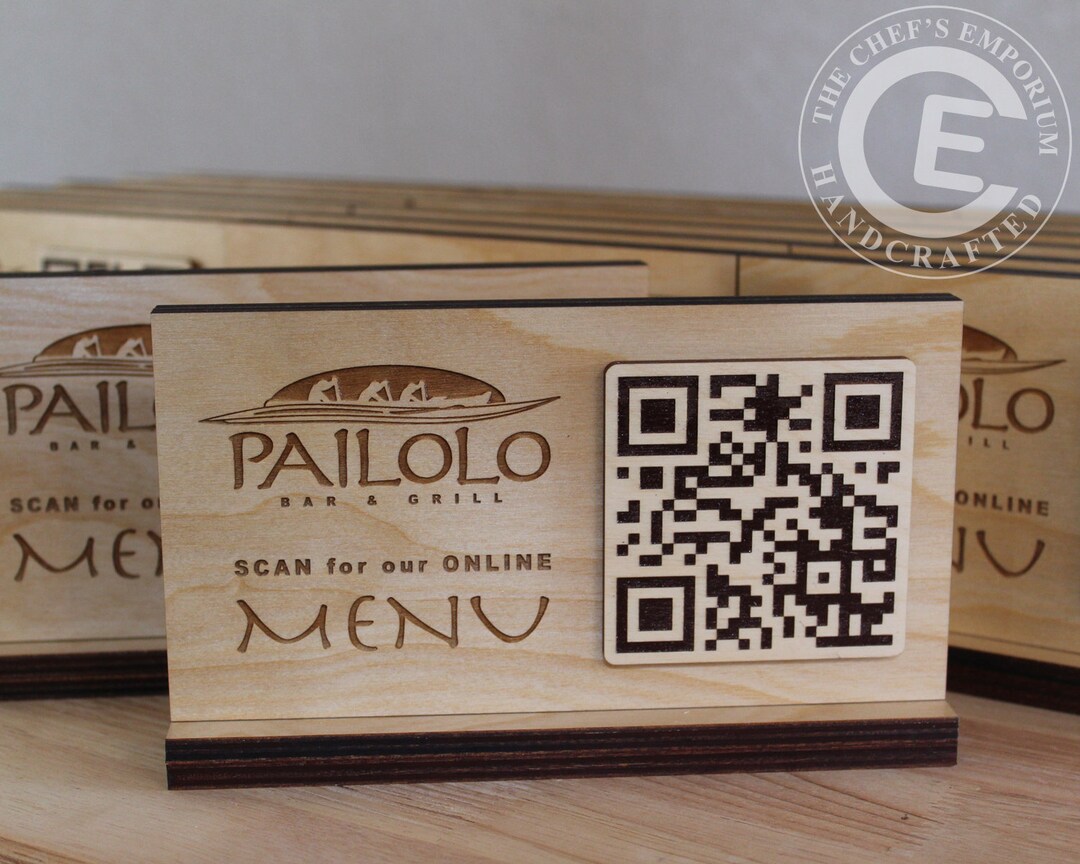 Tabletop QR Code Scan for MENU in Birch Custom Engraved Wooden