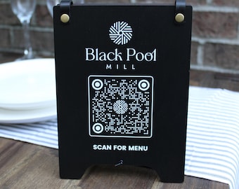 Tischschild QR-Code SCAN für MENU | Benutzerdefinierte gravierte hölzerne Restaurant Tabletop Schilder | Berührungslose Menü-Lösung
