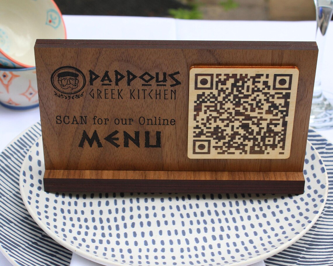 Table Scanner Menu Tabletop QR Code Scan for MENU in Walnut | Custom Engraved Wooden ...
