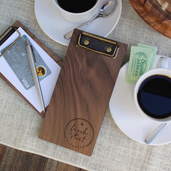 Check Presenter Restaurant | Clipboard Check Holder | WALNUT | Wooden Bill Holder | Custom Check Presenter | Wood Bill Presenter