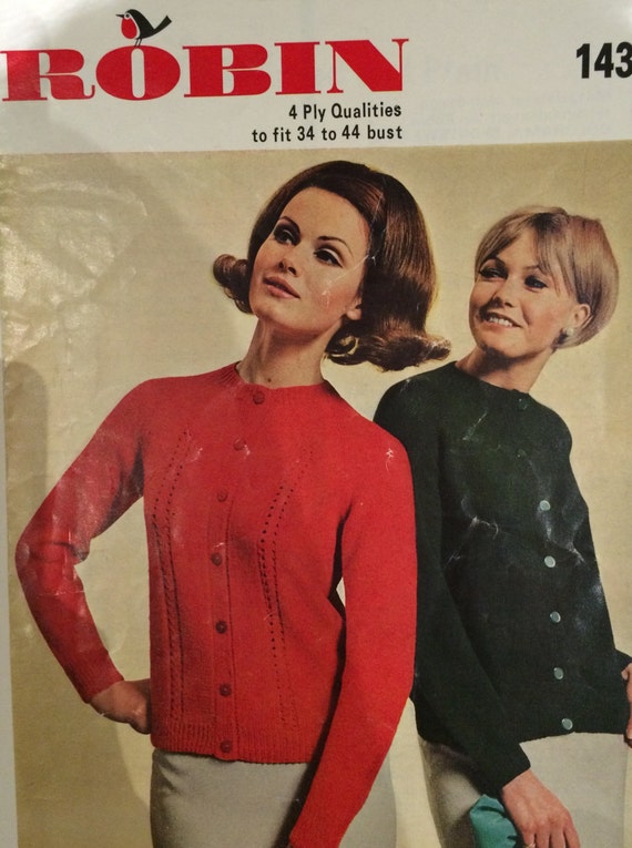 Robin Vintage Knitting Pattern 1434 4-ply Cardigans x2 1960s | Etsy