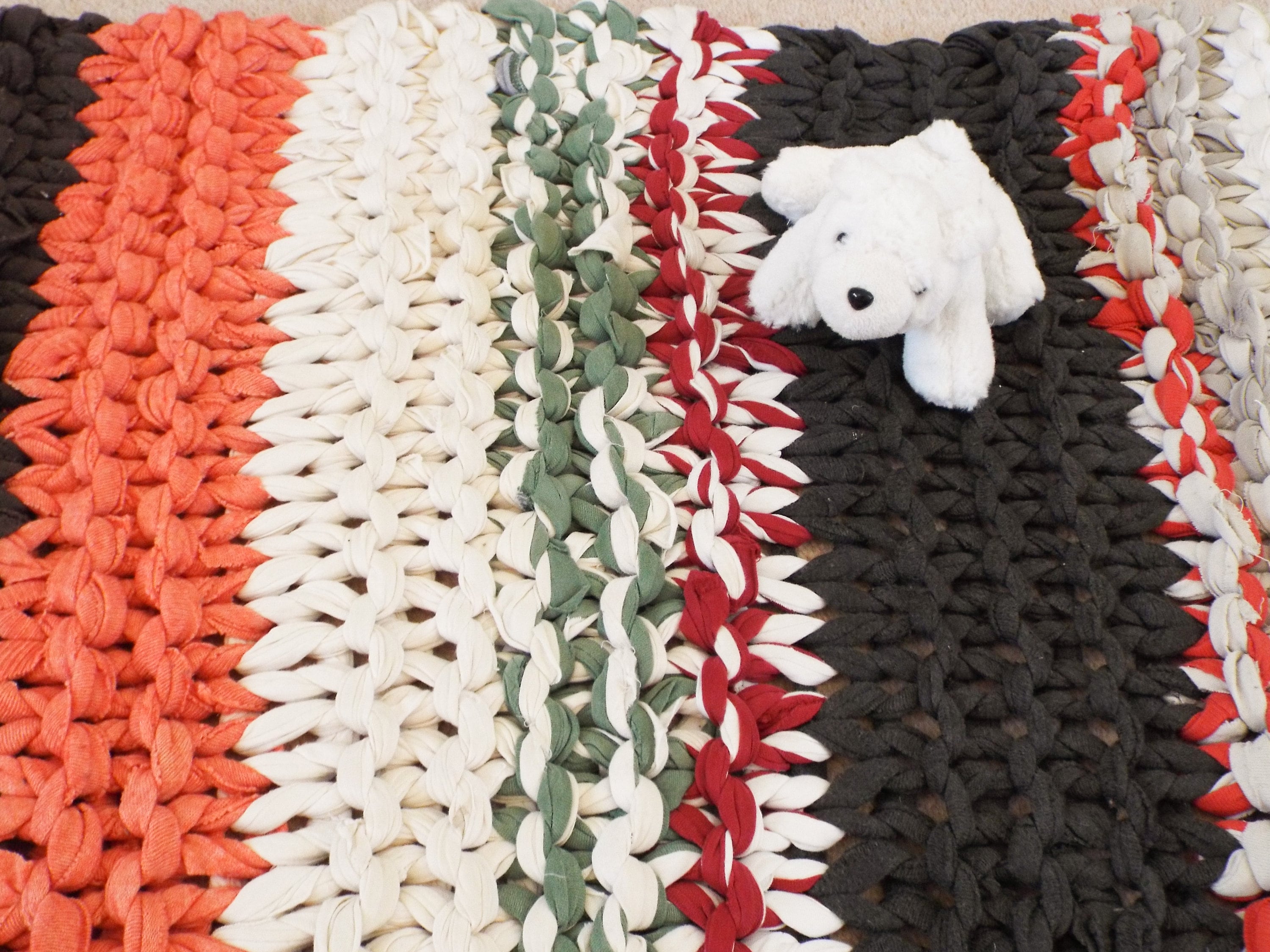 Hand knitted chunky thick recycled rug Colourful hand knitted Etsy