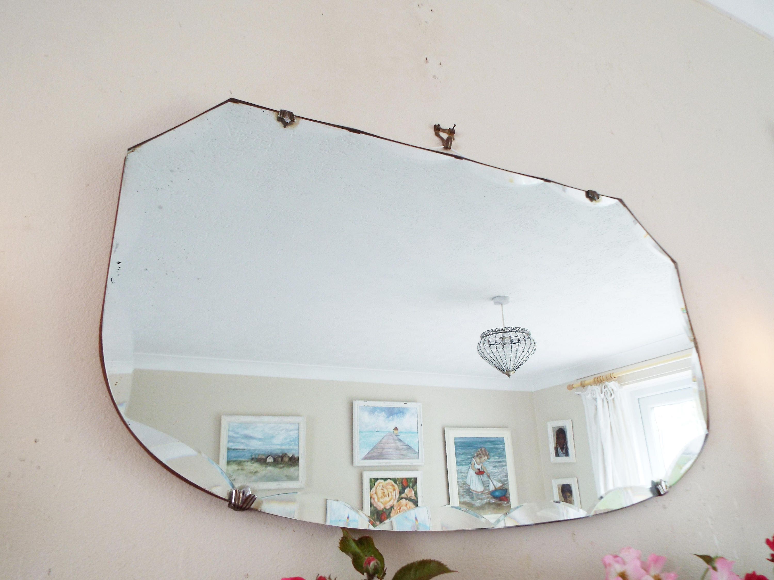 Antique Mirror Vintage Mirror Art Deco mirror Bevel Scallop Etsy