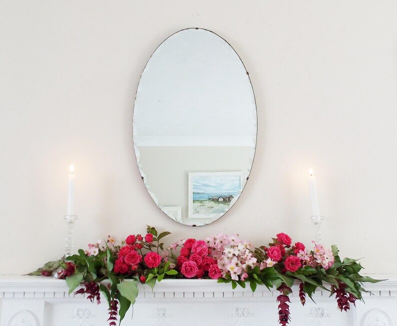Antique Mirror Vintage Art Deco Oval Frameless Scallop Bevel French Classic Decor M266