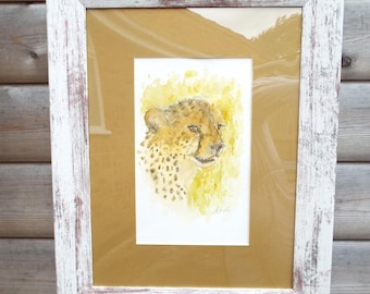 Cheetah aquarel grote kat schilderij ingelijst Afrikaanse dieren in het wild origineel Andi Lucas