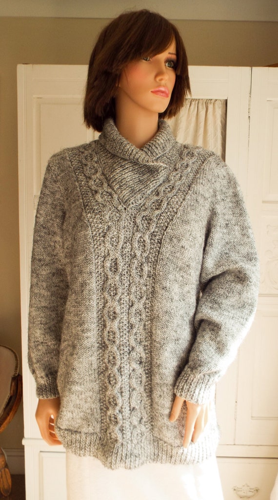 Hand knitted aran jumper Traditional grey sweater Hand knitted | Etsy