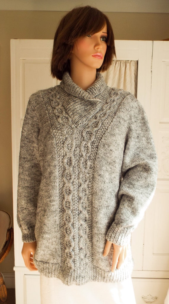 Hand knitted aran jumper Traditional grey sweater Hand knitted Etsy