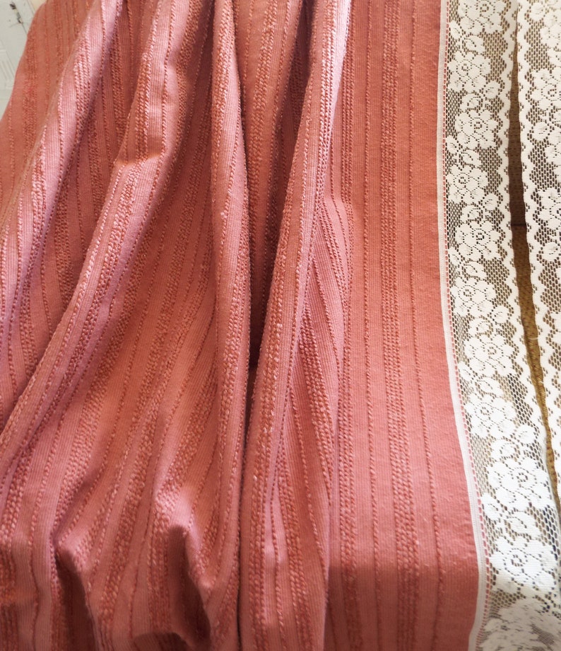 Vintage Rose Pink Chenille Curtains New Cream Lace Edge Thick Etsy