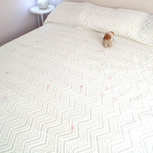 Vintage Italian bedspread White Italian floral bedspread Italian butterflies bedspread Italian double bedspread Italian full bedspread Throw