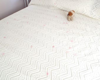 Vintage Italian bedspread White Italian floral bedspread Italian butterflies bedspread Italian double bedspread Italian full bedspread Throw