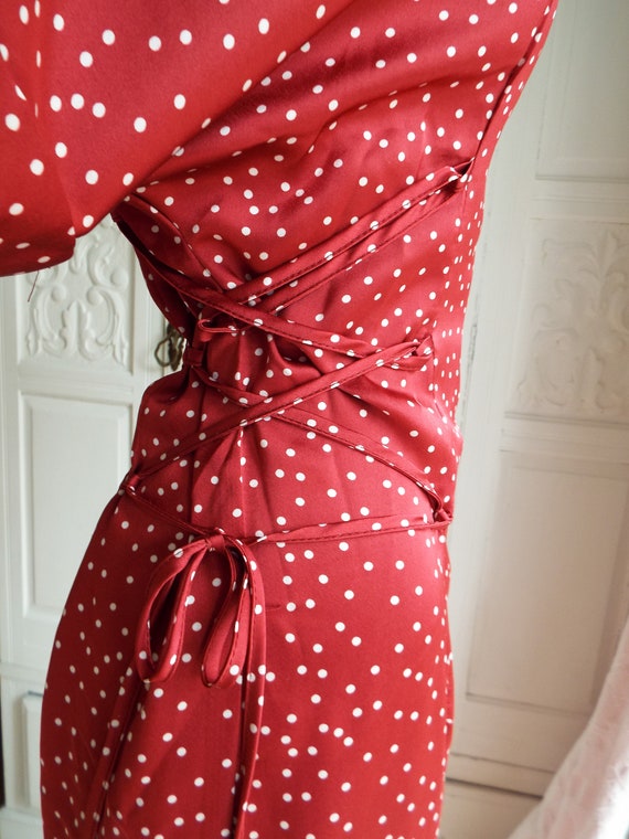Unworn Vintage 40s Style Dress Dark Red Polka Dot Dress Silky Secretary Dress Cocktail Dress Dark Red Silky Dress Faux Silk Dress UK10 US6 Etsy Ireland