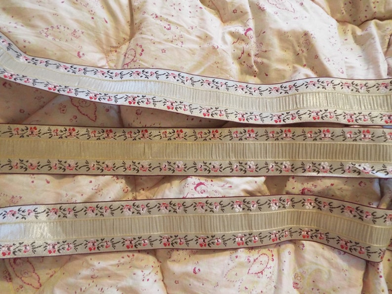 5m Luxurious French upholstery braid Champagne and pink roses braid French passementerie New unused vintage cushion trim