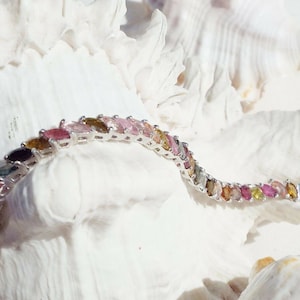 Solid 925 silver faceted natural tourmaline bracelet Tourmaline 925 silver bracelet Natural multi colour tourmaline solid silver bracelet