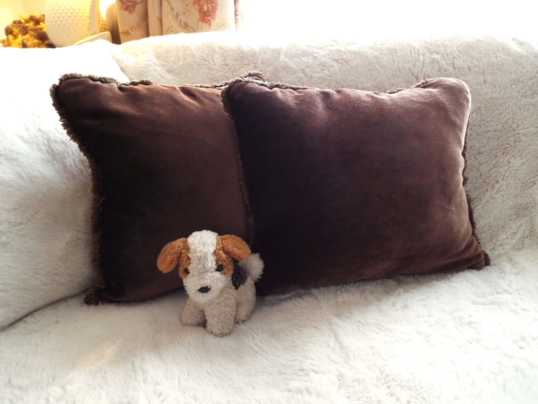 Pair of Dark Brown Vintage Cotton Velvet Cushions Vintage Velvet