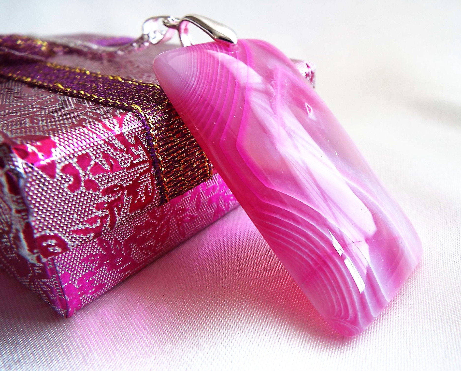 Pink Quartz Banded Agate Pendant Necklace Pink Gemstone | Etsy