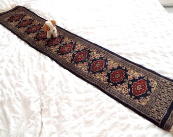 Luxury Persian runner Dark blue red Persian rug Hand knotted Persian rug Persian runner Hand made Persian wool rug 69in x 12in Table top rug