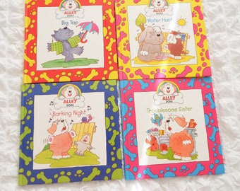 Set of 4 vintage childrens books Cute dog stories Childrens puppy story books Set of 4 hardback illustrated cute books Alley dogs books set
