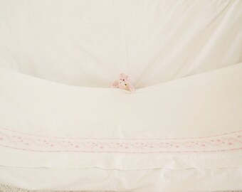 Vintage French cotton linen Metis sheet Vintage French linen sheet Pink floral Embroidered French linen single bed sheet Luxury French sheet
