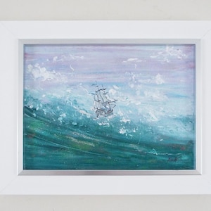 Sailing Boat Original Painting Galleon painting Nautical Decor Seascape Painting Framed Original Art Framed Andi J Lucas