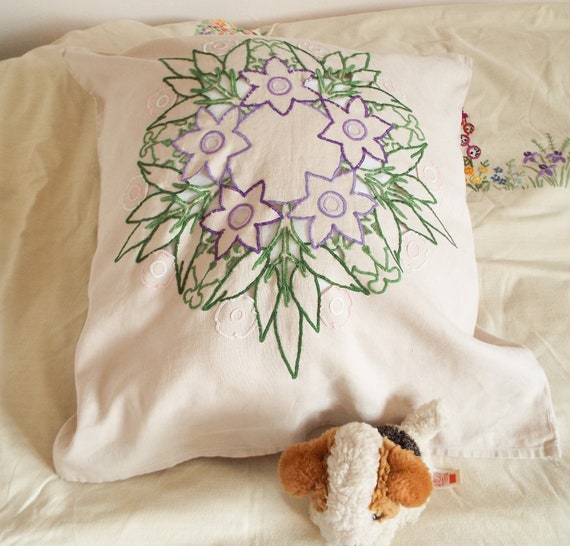 Buy Antique Cotton Linen Pillow Cover Embroidered Floral Cushion 