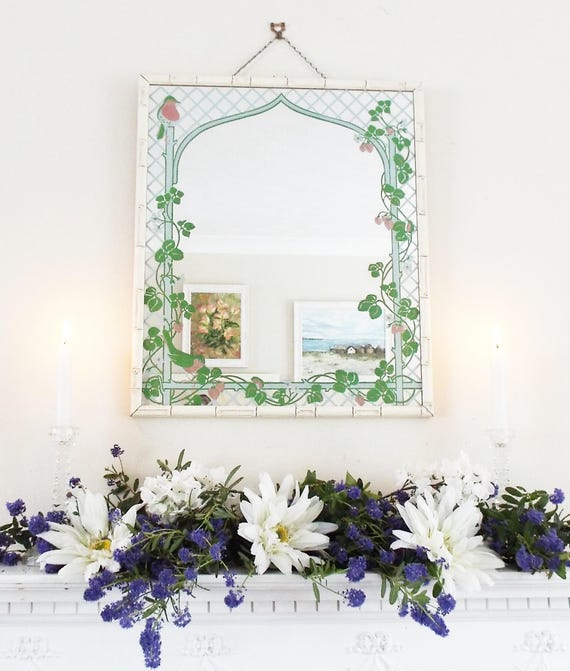 Faux Bamboo Mirror Vintage Hand Painted Decorative Faux Bamboo Mirror Vintage Hand Painted