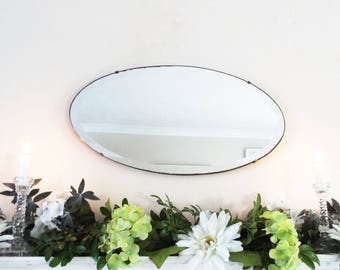 Antique Mirror Vintage Oval Mirror Art Deco Mirror Bevel Edge Mirror Antique frameless mirror  M380