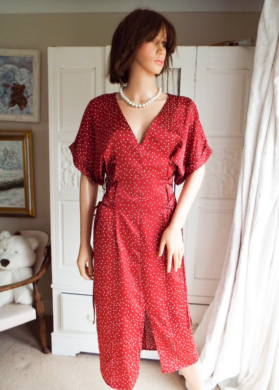 dark red polka dot dress