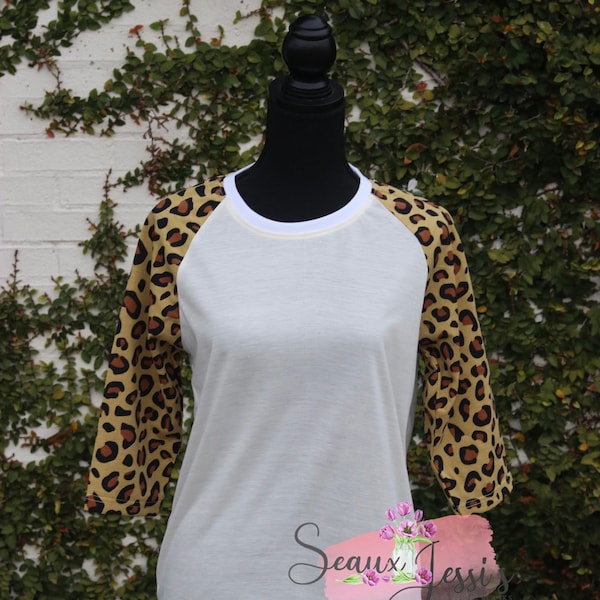 YOUTH 100% Polyester Leopard 3/4 Sleeve Raglan