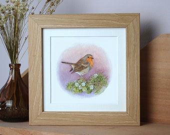 Robin Painting Framed, Bird Painting, Small Art Print, Robin Picture, Wildlife Gift, Christmas Gift, Nature Gifts for women, Gift for her