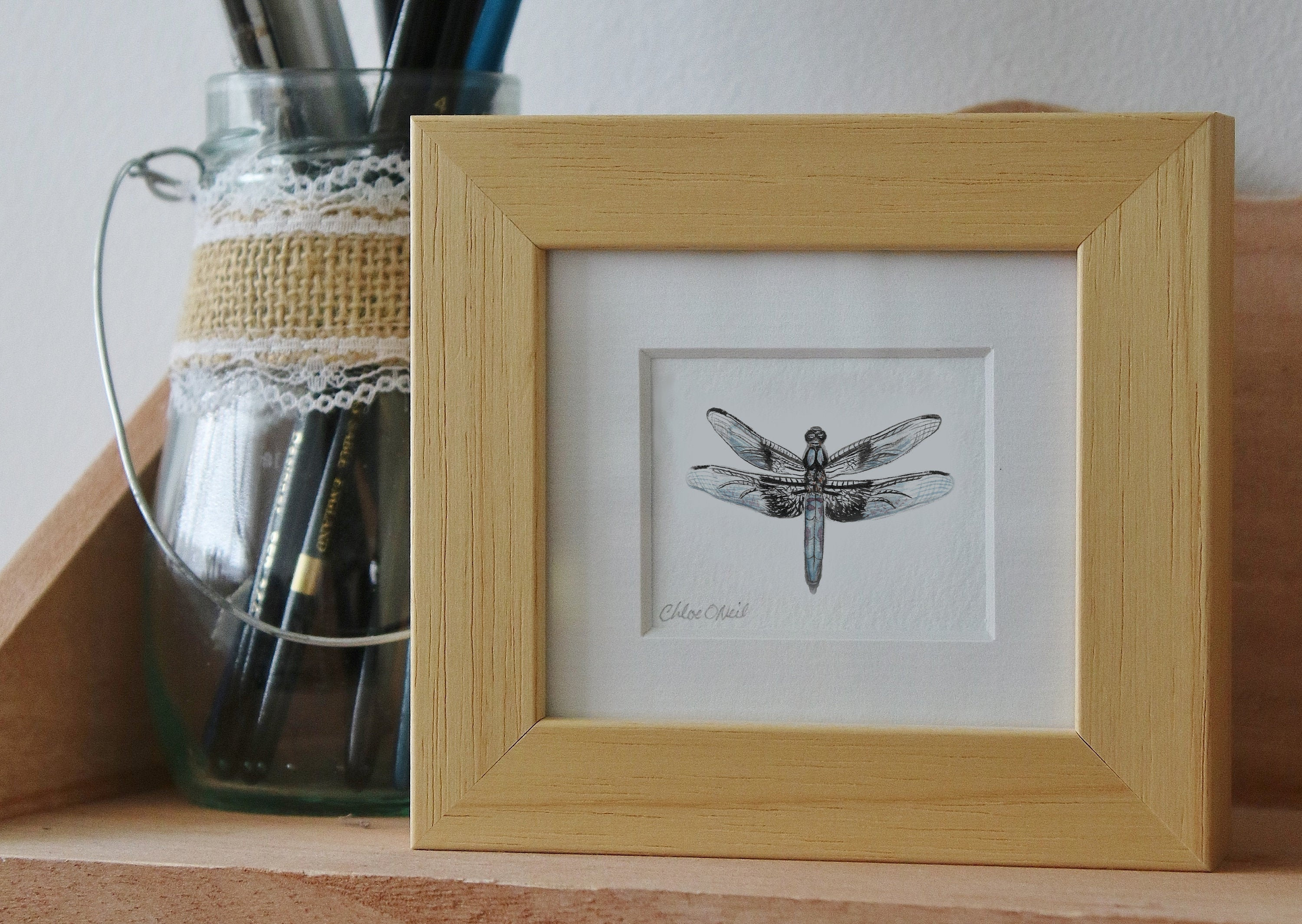 Framed Dragonfly Print / Detailed beautiful small framed art Etsy